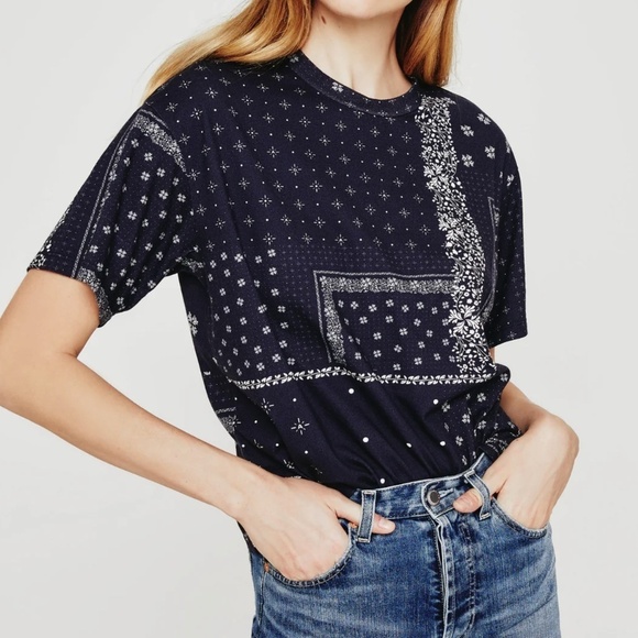 Ag Adriano Goldschmied Tops - AG Jeans – Karter Ex-Boyfriend Tee – Bandana Deep Navy – Size Medium – NWT